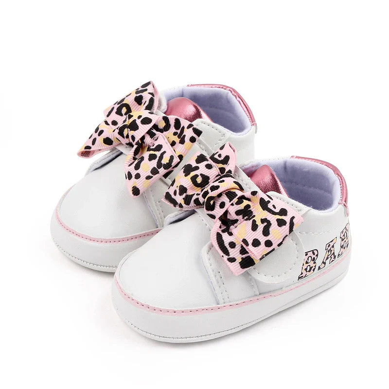 Leopard Bow Baby Sneakers