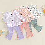Ribbed Ruffles Patterned Top & Pants