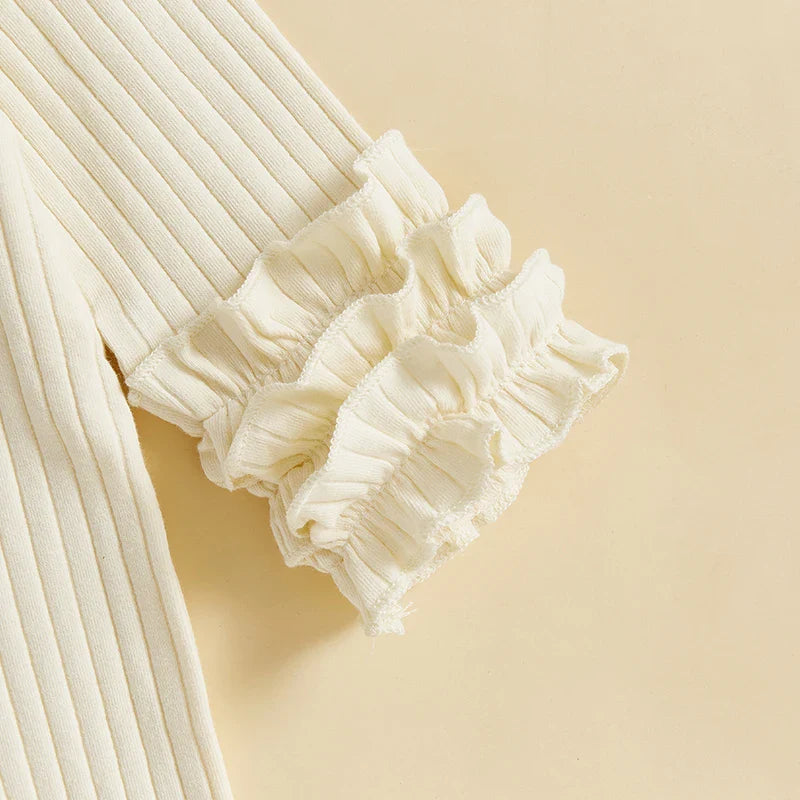 Solid Ribbed Ruffle Romper & Headband