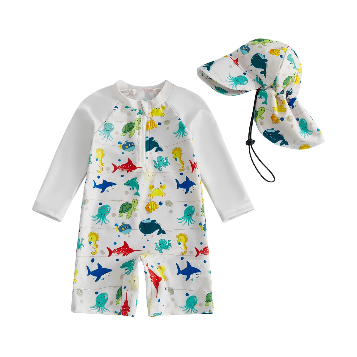 Ocean Waters Swimsuit & Hat White