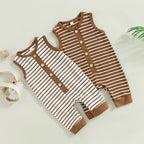 Sleeveless Striped Button Romper