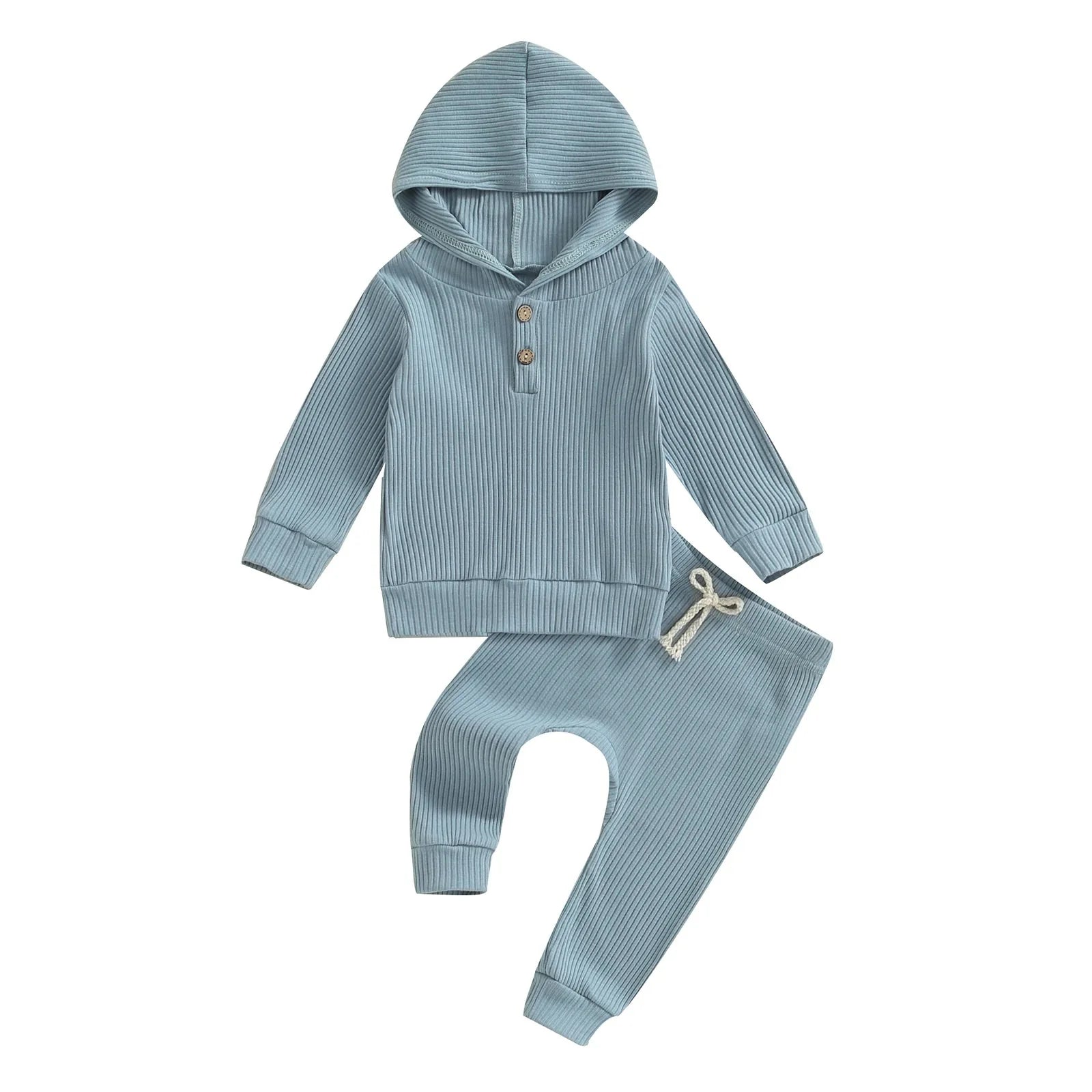 Solid Ribbed Hooded Jogger Set