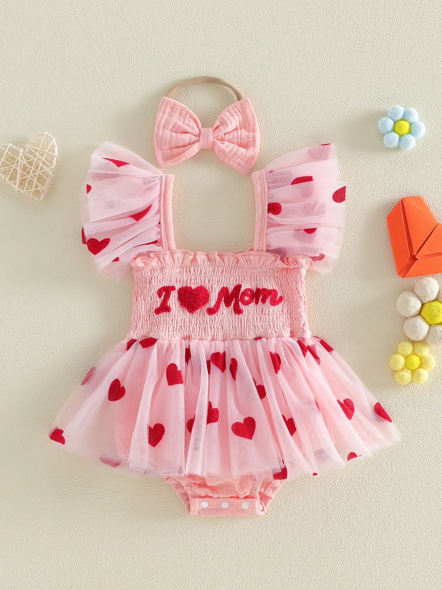 "I Love Mom" Baby Girl Tulle Dress & Headband Set