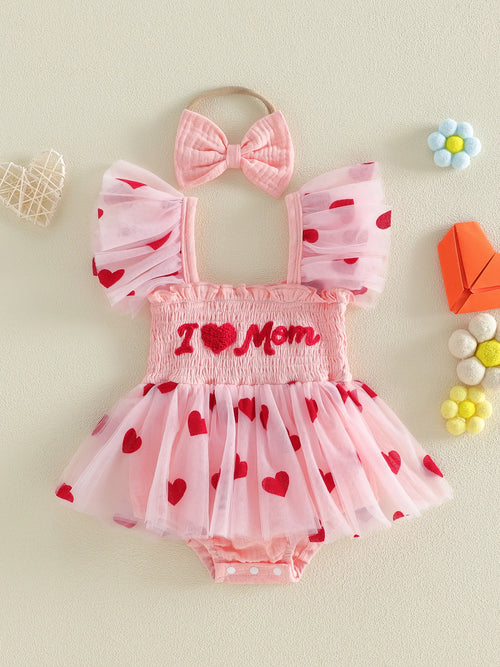 "I Love Mom" Baby Girl Tulle Dress & Headband Set