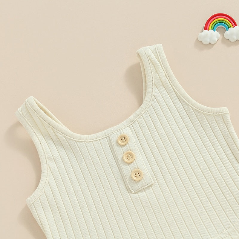 Solid Ribbed Button Tank & Shorts