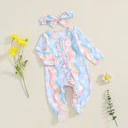 Wavy Flowers Ruffled Footie Onesie & Bow