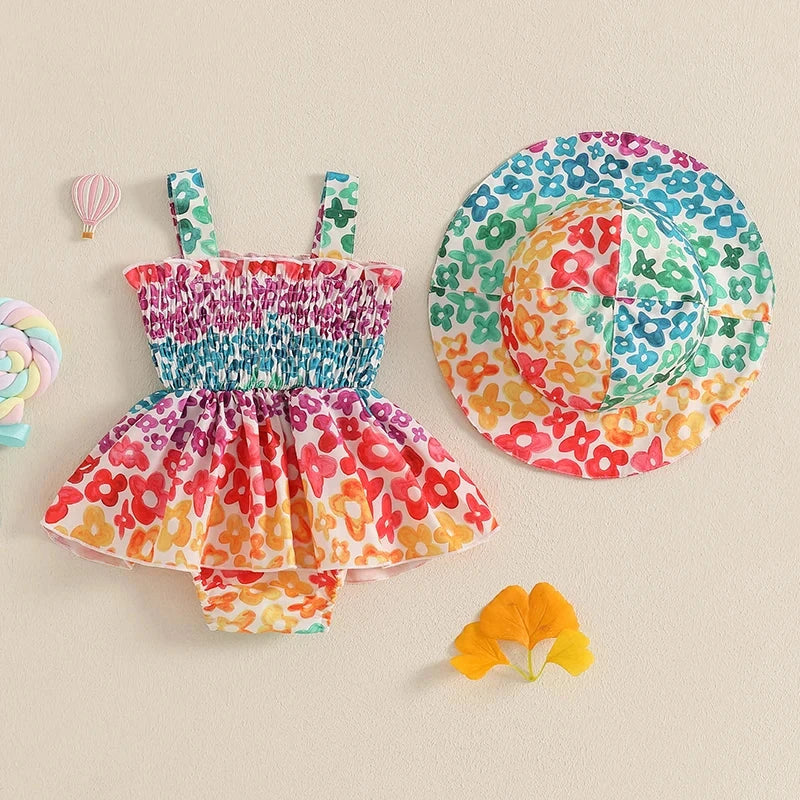 Patterned Summer Romper Dress & Hat
