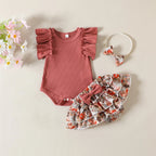 Baby Girl Ruffle Romper & Floral Shorts Set