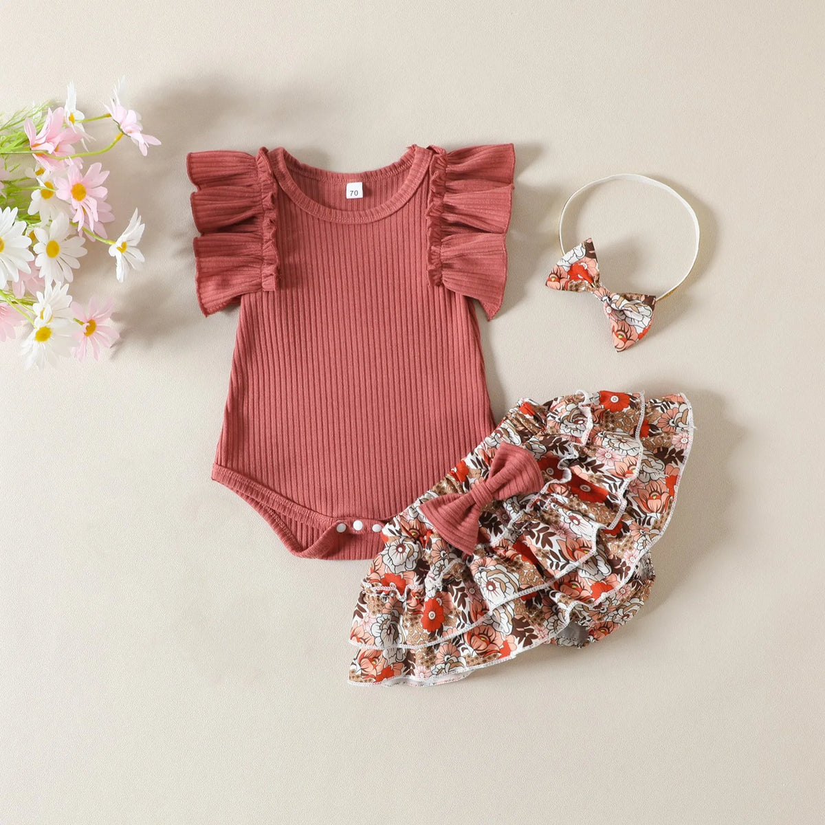 Baby Girl Ruffle Romper & Floral Shorts Set