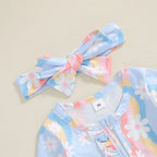 Wavy Flowers Ruffled Footie Onesie & Bow