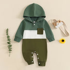 Stripe Color Patch Hooded Romper