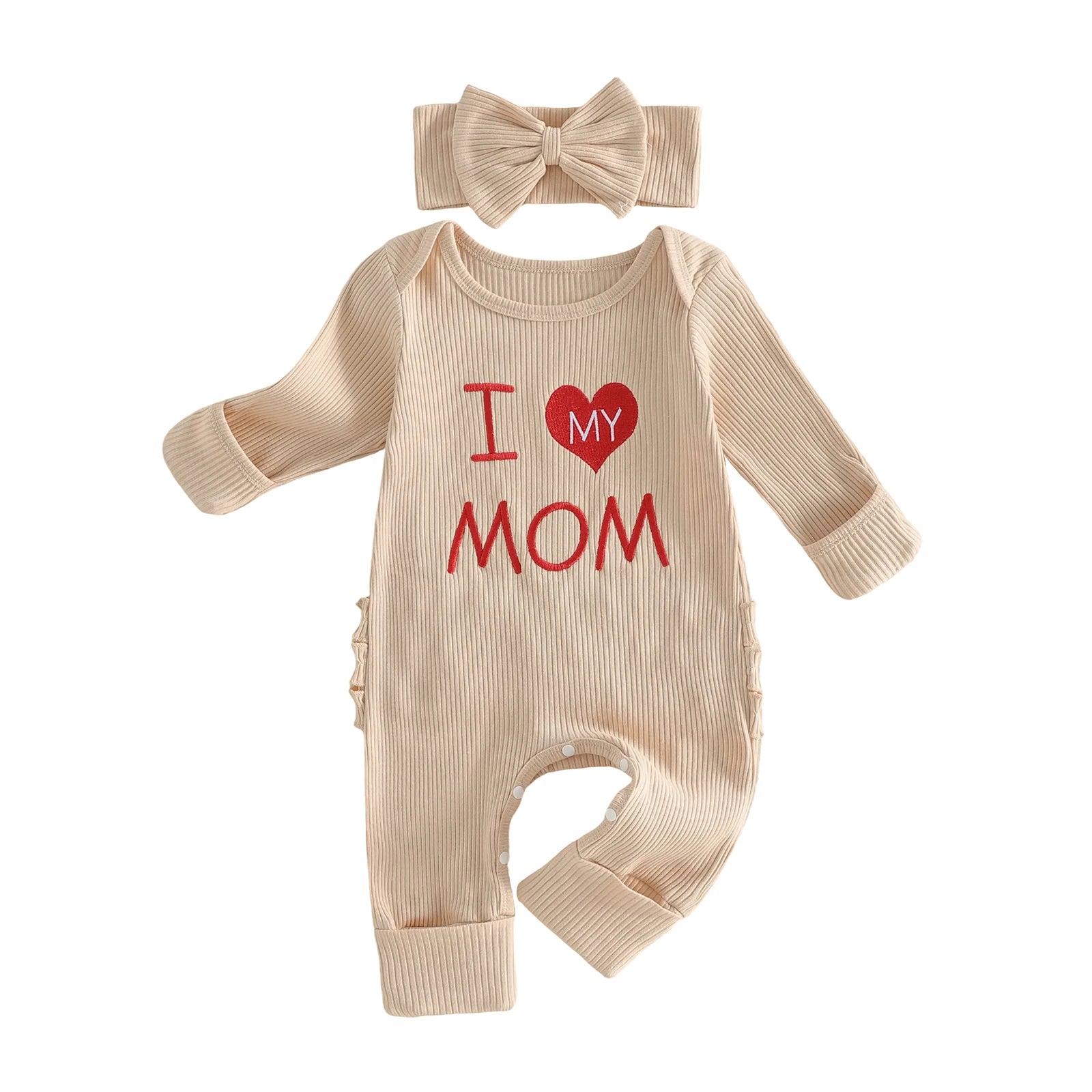 "I Love My Mom" Baby Girl Romper & Headband Set