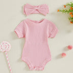 Solid Ribbed Mia Onesie & Headband
