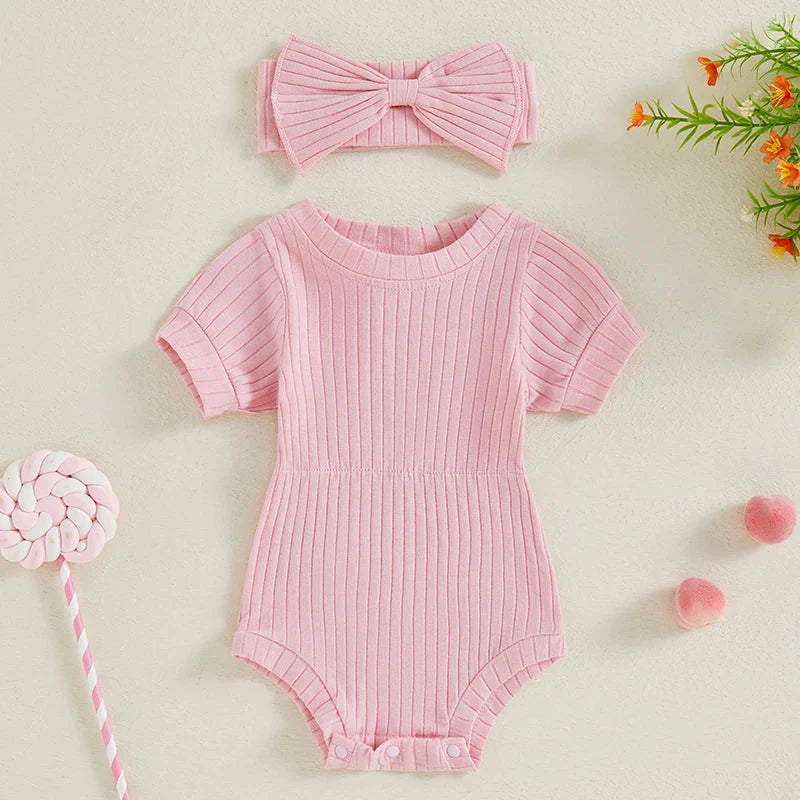 Solid Ribbed Mia Onesie & Headband