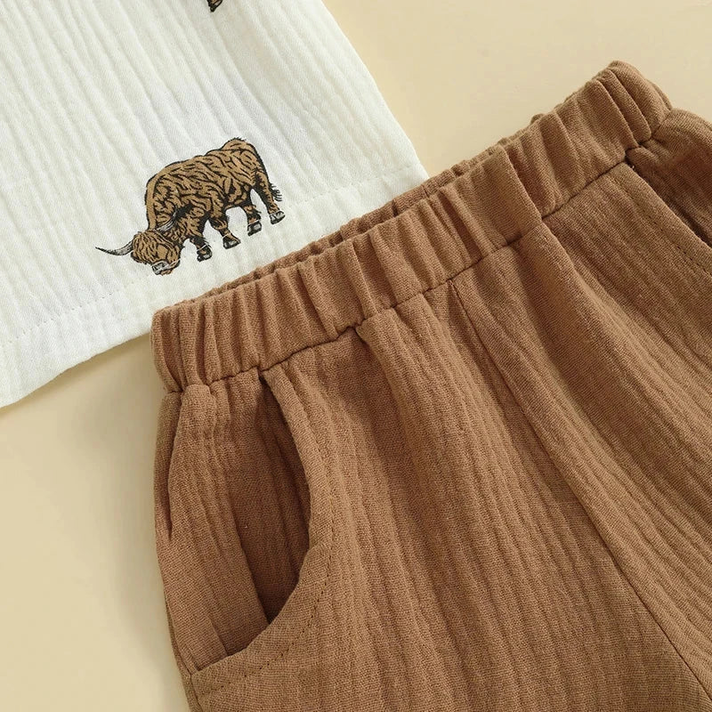 Highland Cattle Button Shirt & Shorts
