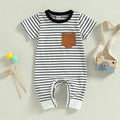 Short Sleeve Striped Pocket Romper