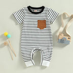 Short Sleeve Striped Pocket Romper