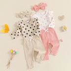 Polka Dot Ribbed Ruffles Outfit & Headband