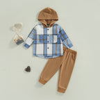 Plaid Hoodie Top with Solid Pants