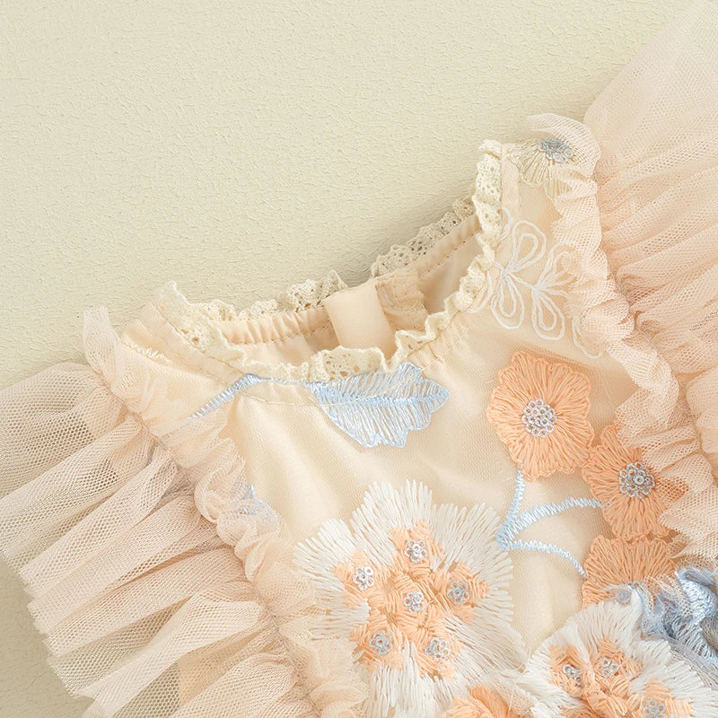 Embroidered Floral Ruffle Dress