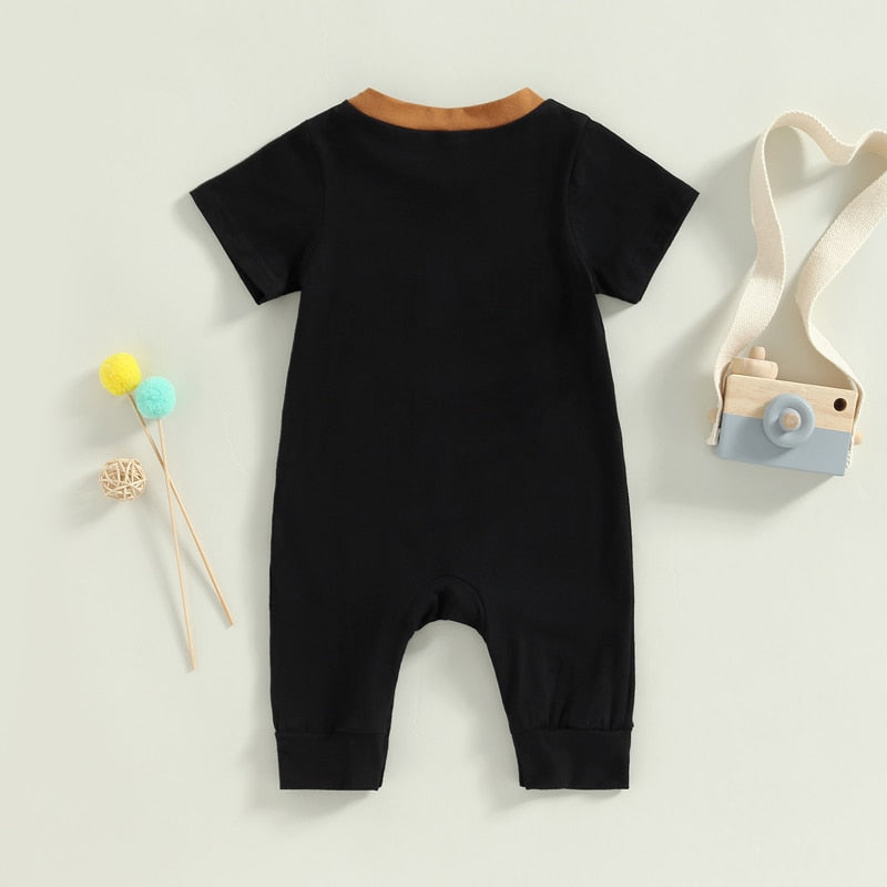 Short Sleeve Striped Pocket Romper