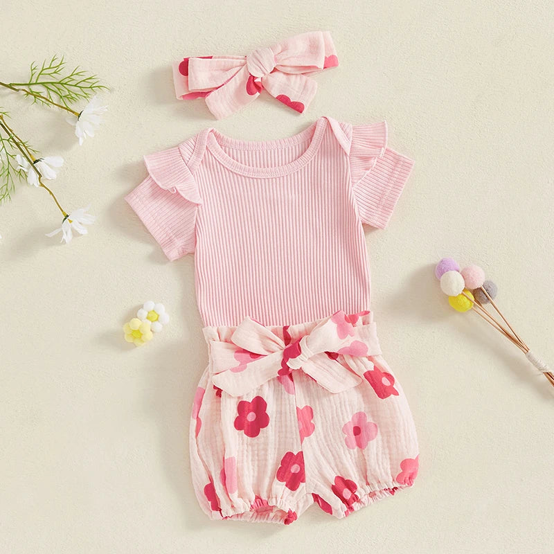 Ribbed Ruffle Flower Outfit & Bow