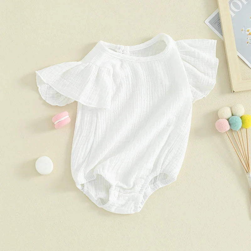 Solid Ruffled Fly Sleeve Onesie
