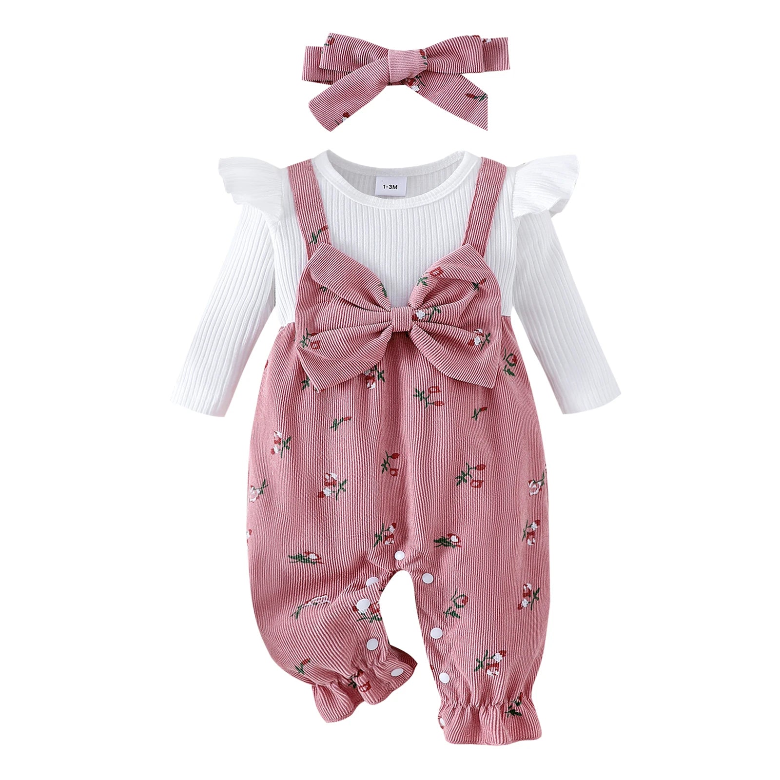 Baby Girl Floral Bow Jumpsuit & Headband Set