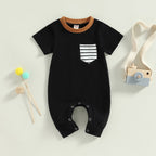 Short Sleeve Striped Pocket Romper