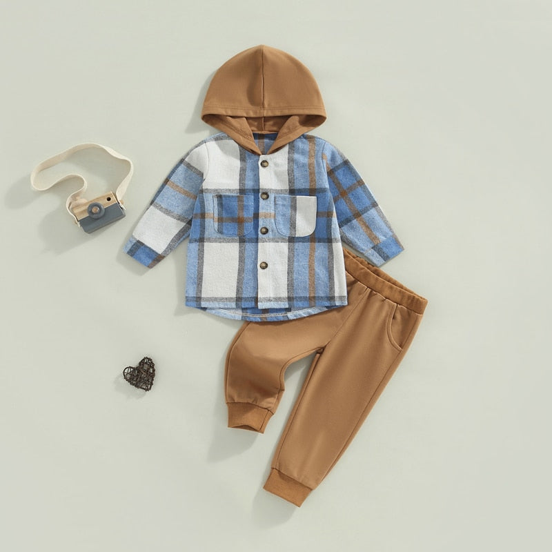 Plaid Hoodie Top with Solid Pants