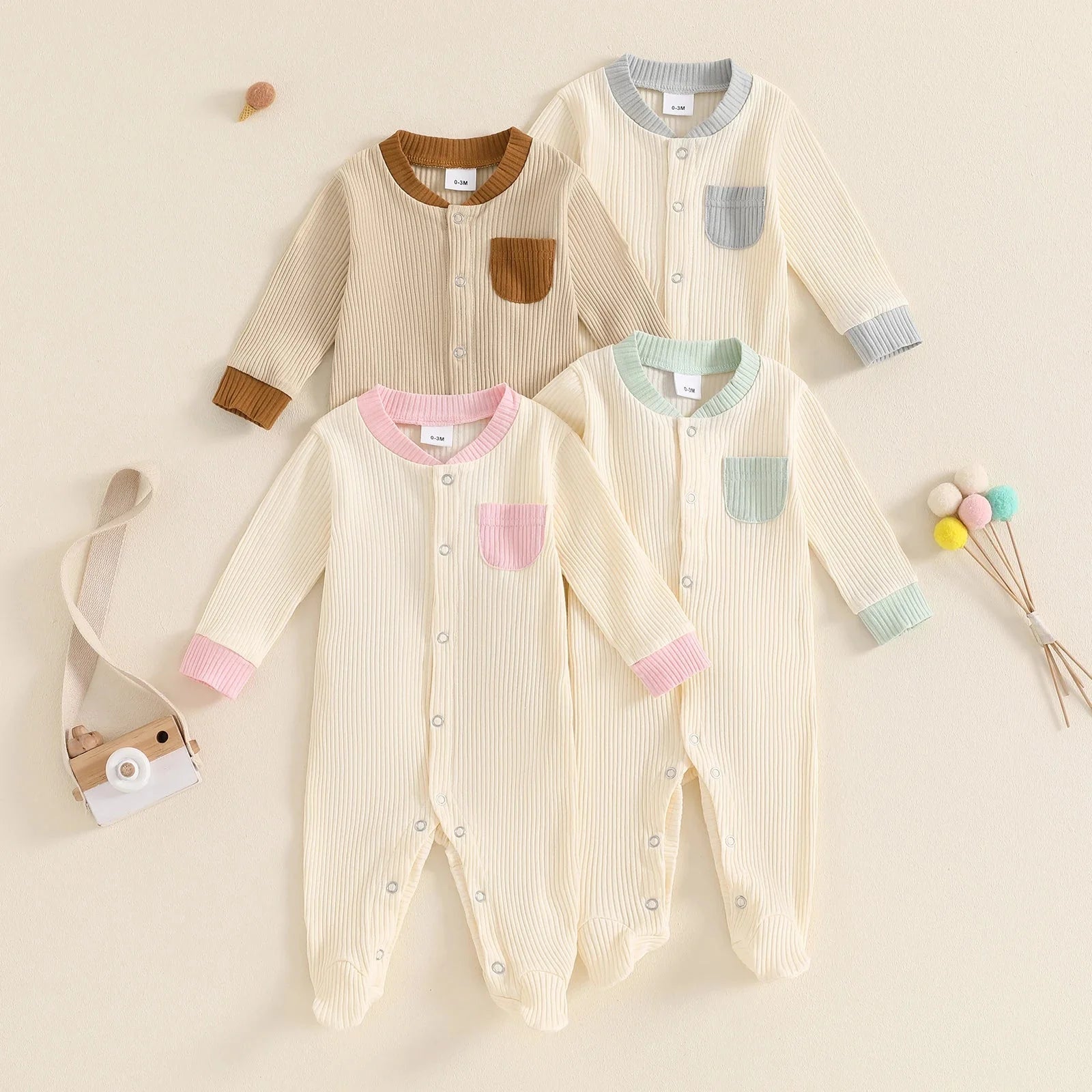 Ribbed Pocket Footie Onesie