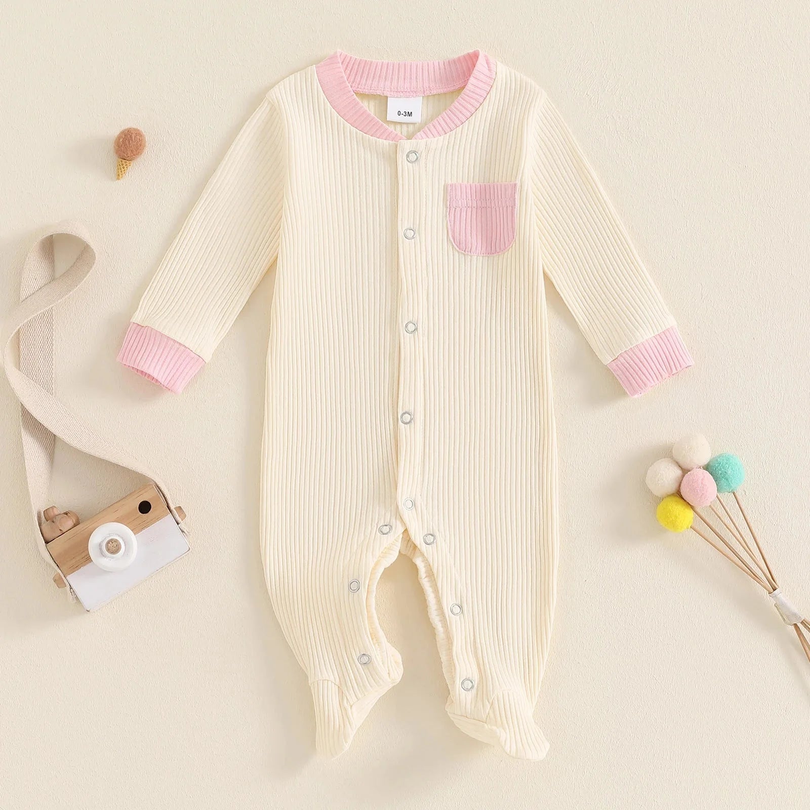 Ribbed Pocket Footie Onesie