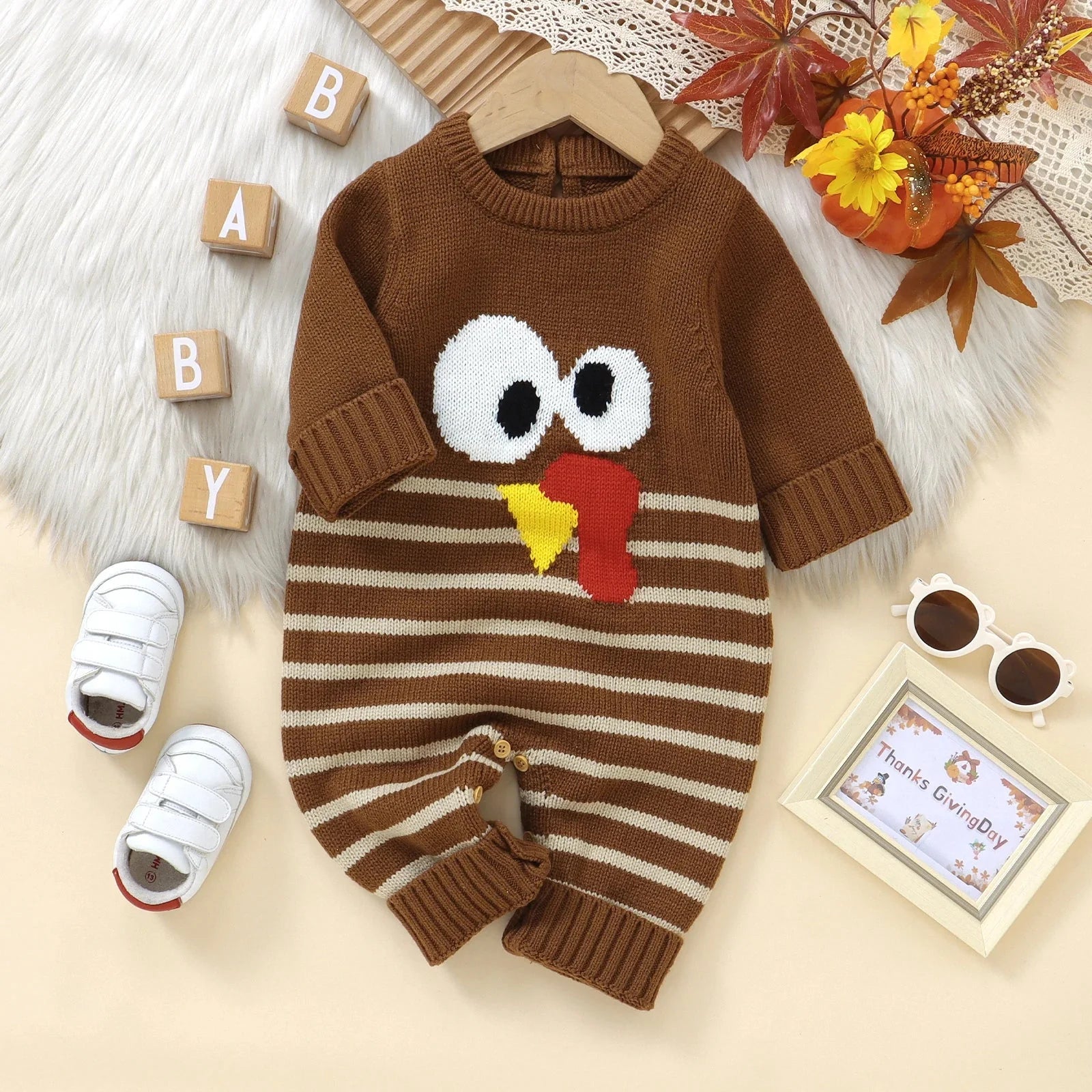Striped Knitted Turkey Romper