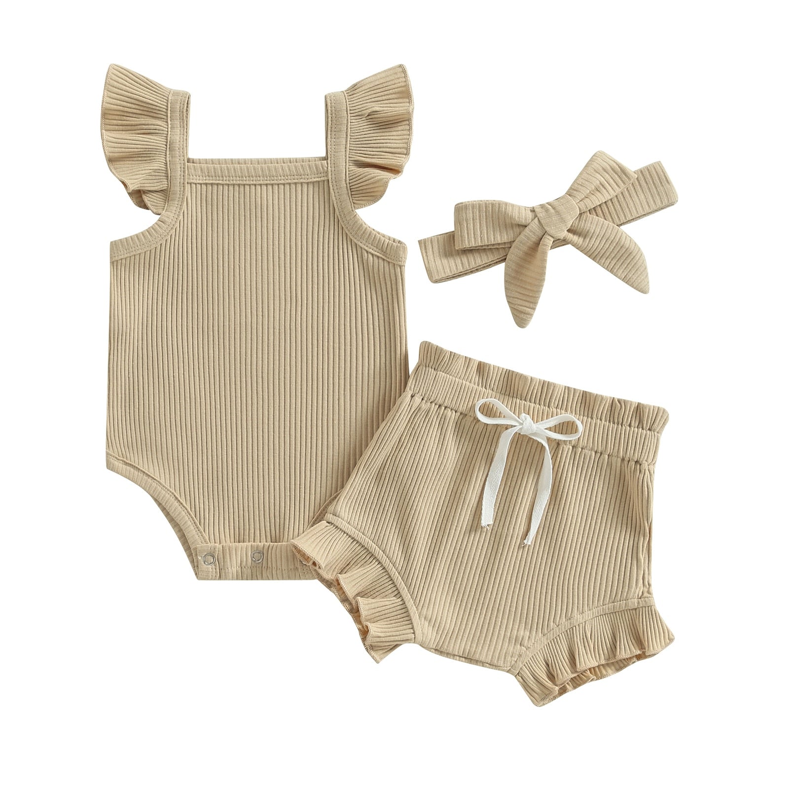 Ribbed Flutter Onesie with Shorts & Bow
