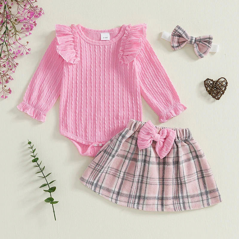 RaeAnn Ruffle Plaid Skirt Outfit & Headband
