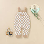 Knitted Checkered Pocket Romper