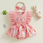 Pink Easter Romper Dress with Bow