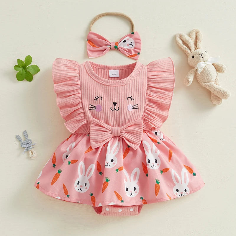 Pink Easter Romper Dress with Bow