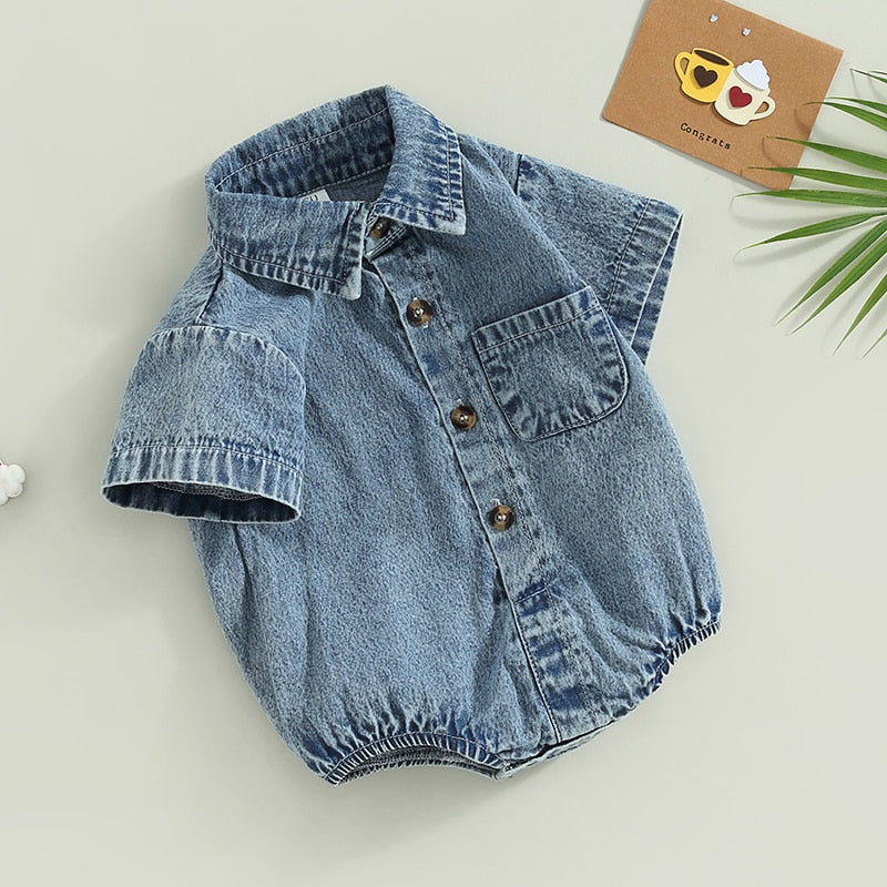 Collared Denim Romper