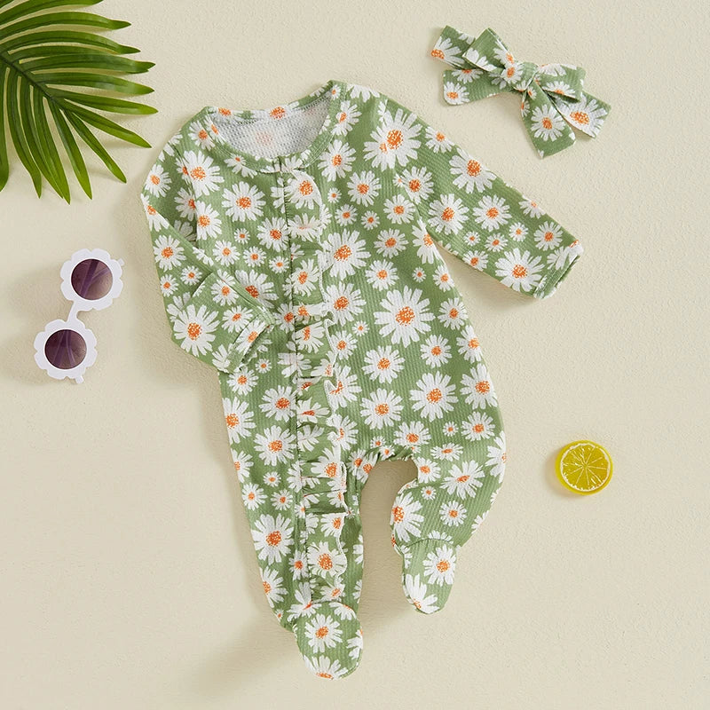 Ruffled Daisy Footie Onesie & Bow