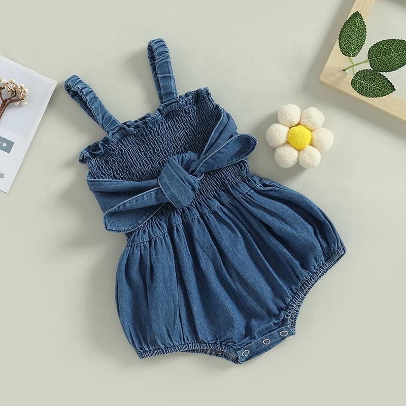 Denim Bow Summer Romper