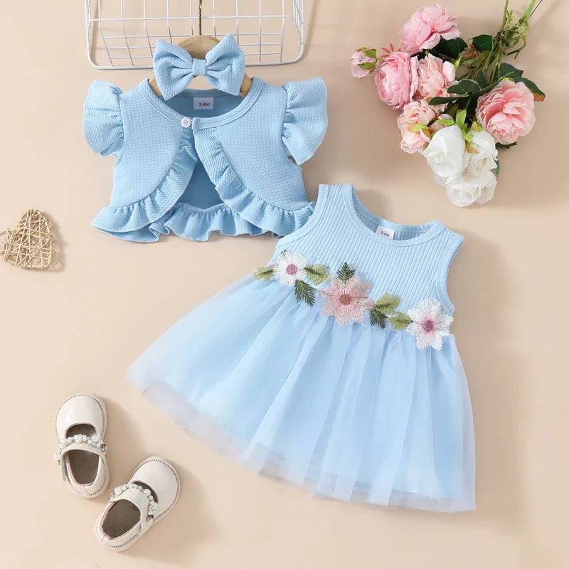 Flower Dress with Cardigan & Headband