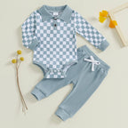 Collared Ribbed Checkered Outfit