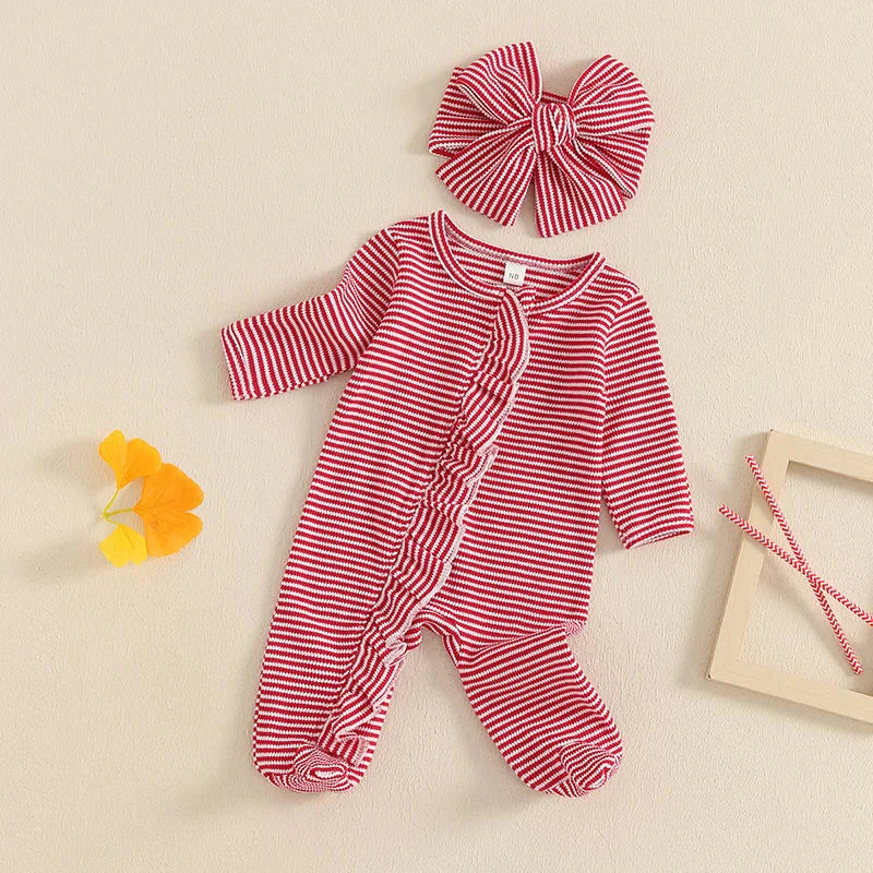 Striped Ruffle Footie Onesie & Bow