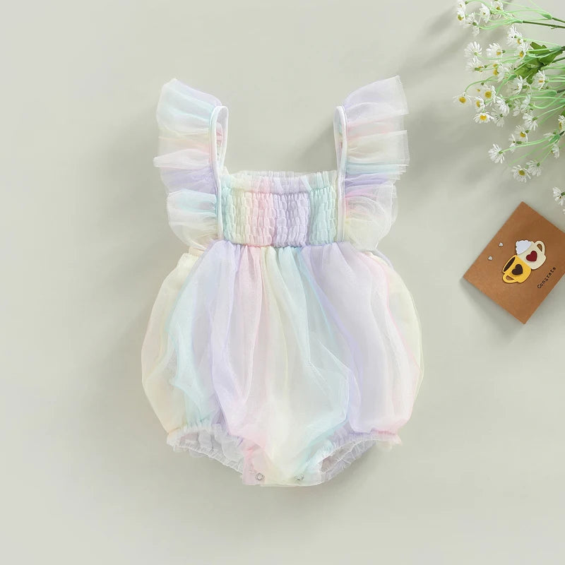 Rainbow Striped Dinosaur Romper