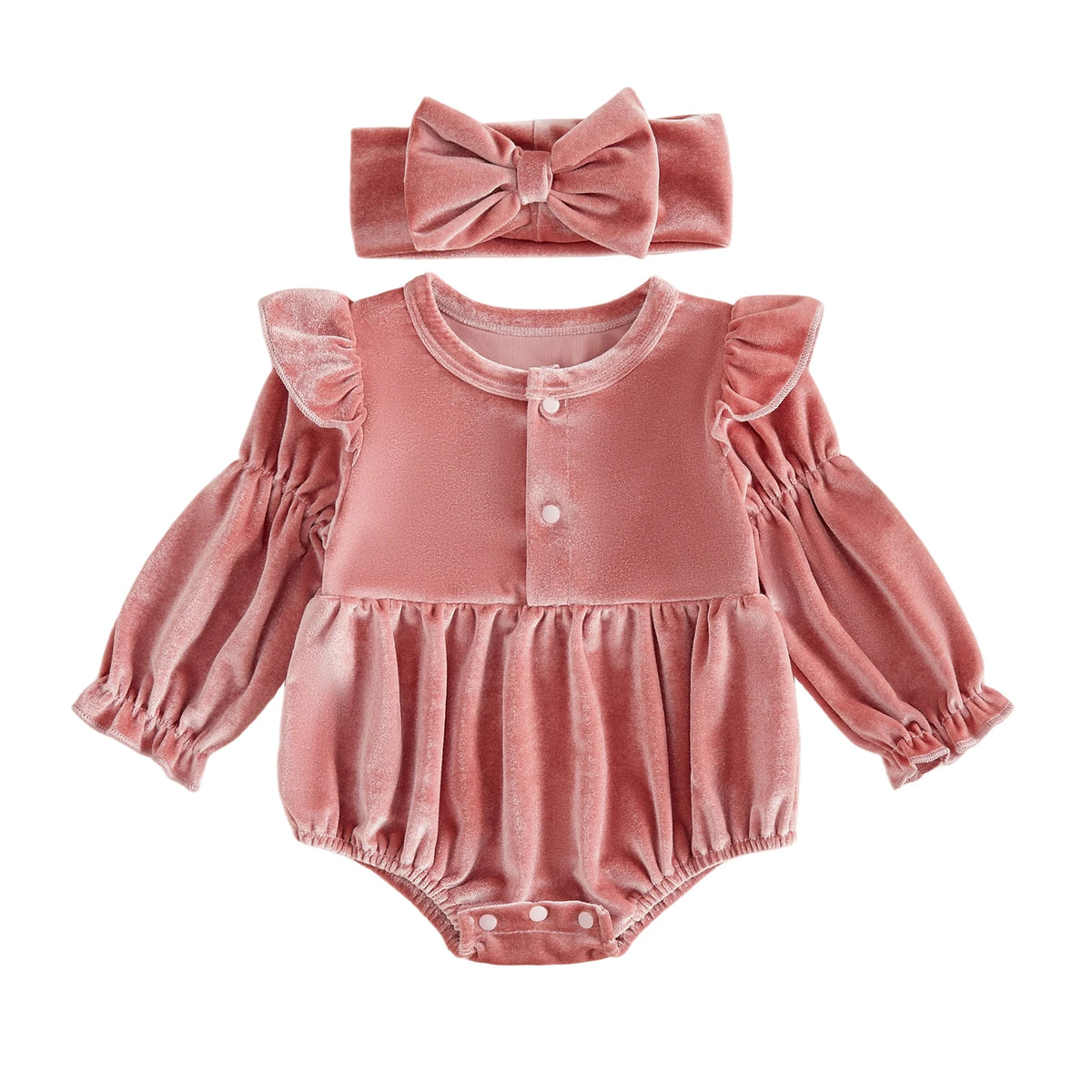 Solid Velvet Romper & Bow
