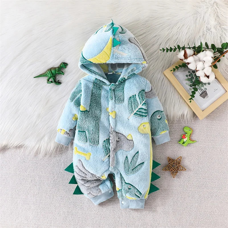 Plush Hooded Dinosaur Romper
