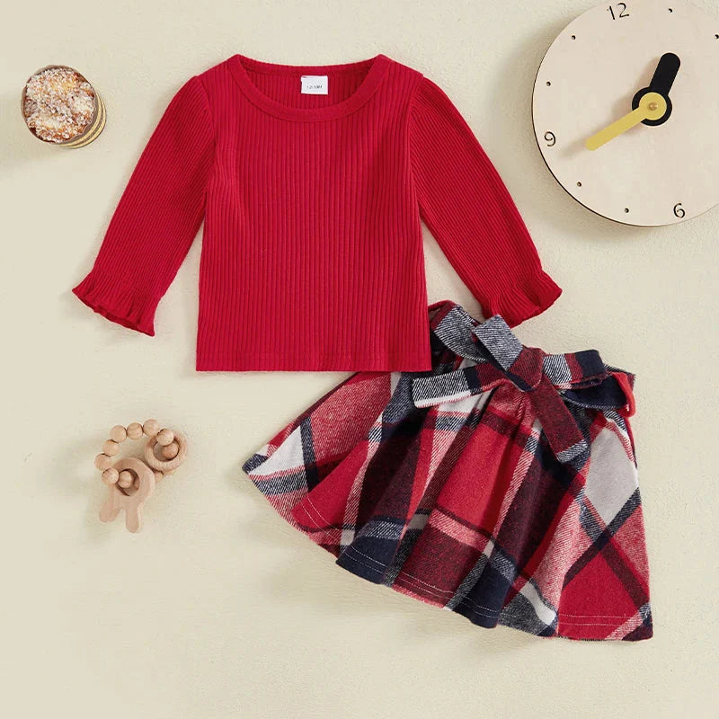 Ribbed Tamara Top & Plaid Skirt