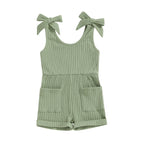 Ribbed Pocket Shoulder Tie Romper