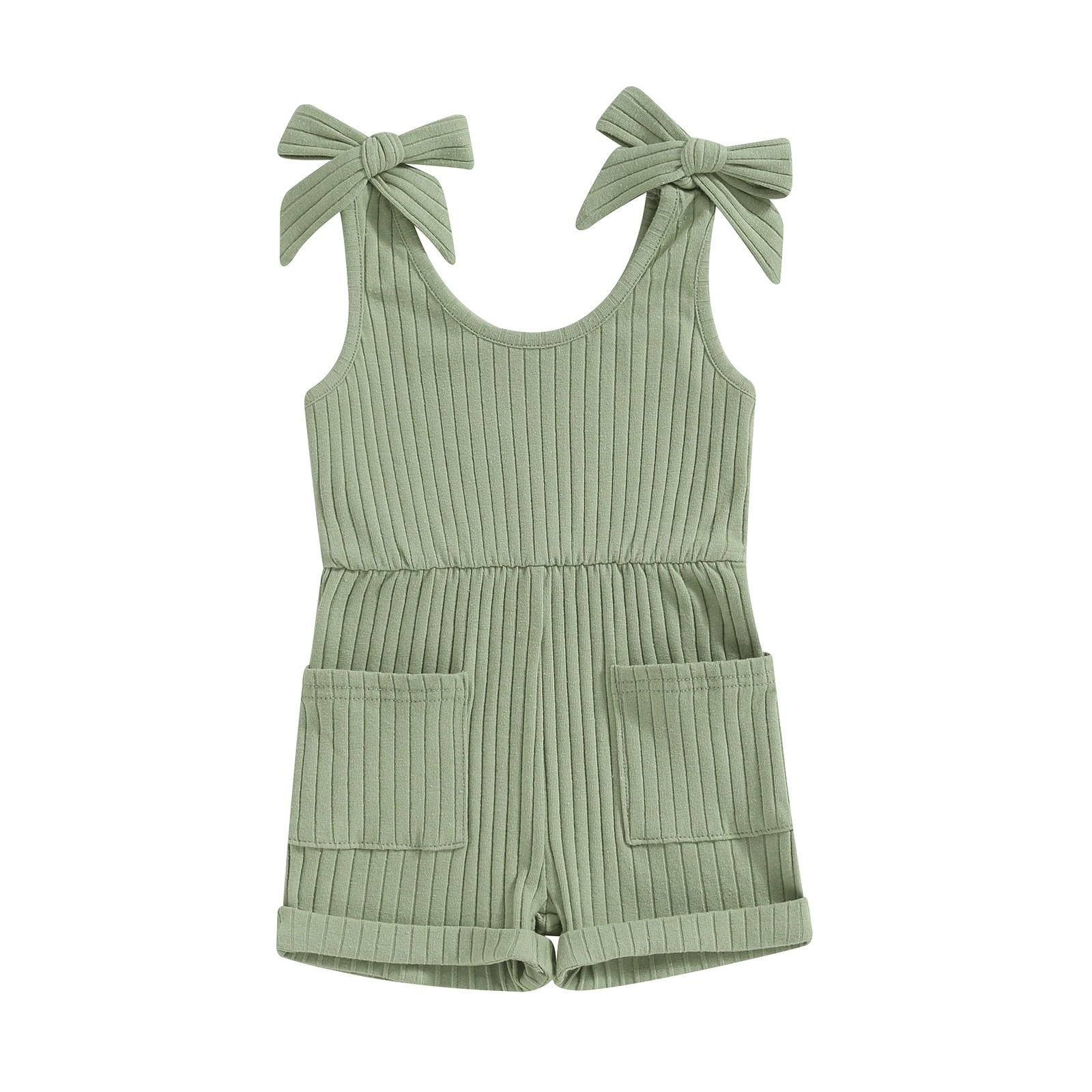 Ribbed Pocket Shoulder Tie Romper